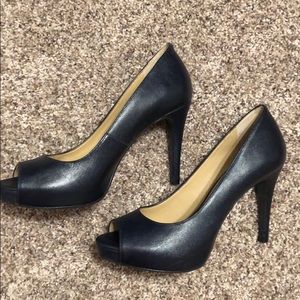 Navy peep toe pumps